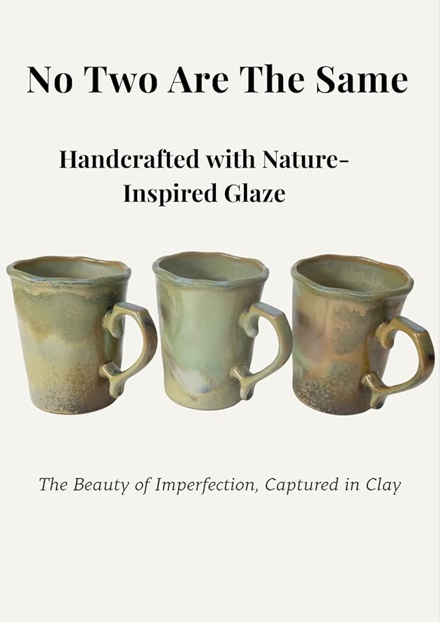 Large Ceramic Coffee Mug 16 oz - Microwave & Dishwasher Safe, Handcrafted Artisan Pottery Cup with Tapered Design for Stability & Heat Retention, Gift for Mom (Reactive Olive Green)