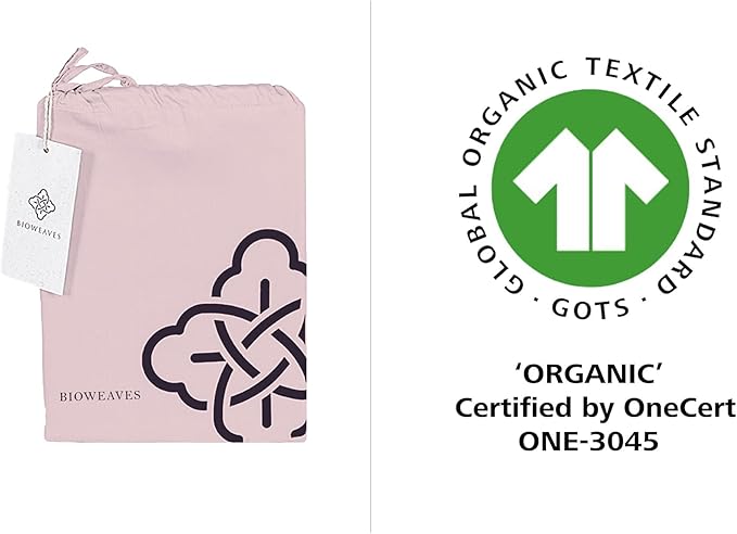 BIOWEAVES 100% Organic Cotton Sheets, 300 Thread Count 4-Piece GOTS Certified Bed Sheet Set Fits Mattress Upto 17" Deep Pocket, Soft & Silky Sateen Weave (Queen, Blush Pink)