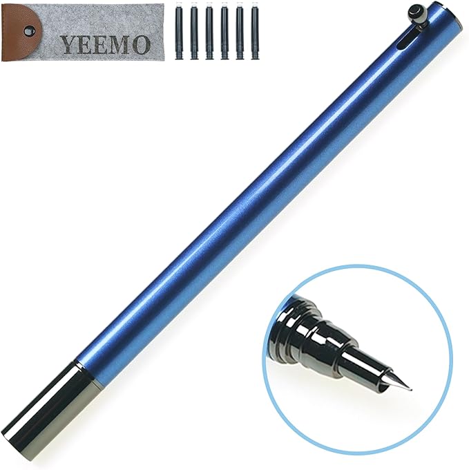Retractable Fountain Pen – 0.38 mm Extra Fine Nib Fountain Pen, Smooth Fancy Pens with Converter, 6 Ink Cartridges & Gift Pouch for Writing (Blue)