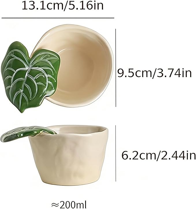 7oz Hand-Painted Leaf Handle Ceramic Coffee Mug, Microwave Dishwasher Safe Tea Cup for Women, Gift for Birthday Christmas Housewarming, Green