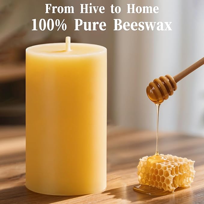 3x6 Inch Beeswax Pillar Candles, 3 Pack 309 Hour Large Bees Wax Candle for Home Emergency Candles, Beeswax Pillar Candle for Home Holidays Decor Spa Relaxation