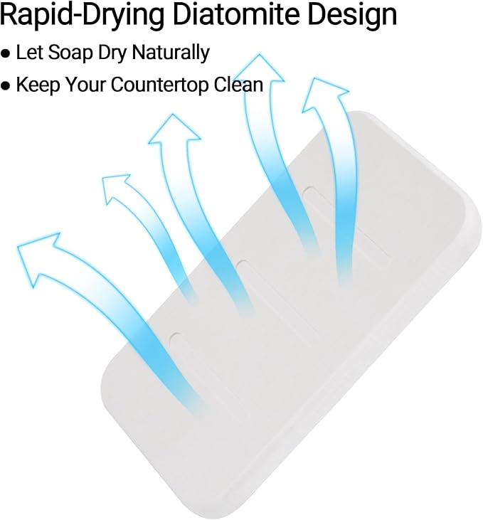 Adorila 2 Pack Diatomite Soap Dish, Absorbent Soap Bar Holder Pad for Bathroom, Self-Dry Soap Saver Container (White)