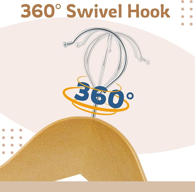 Wooden Hangers, 20 Pack Wood Hangers with Extra Smooth Finish, Precisely Cut Notches and Chrome Swivel Hook, Wooden Clothes Hangers for Shirt Suit Jacket Dress