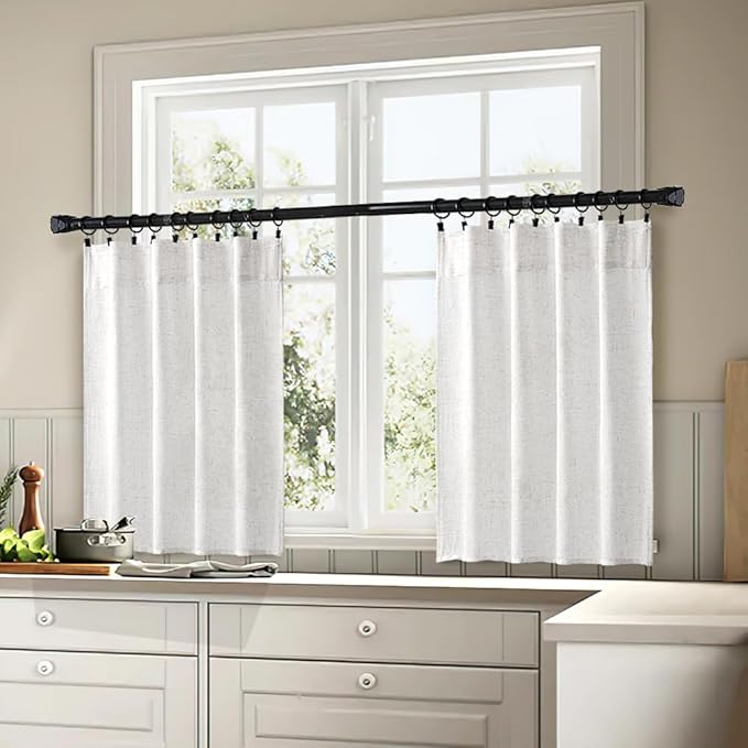 MIULEE White Curtains 30 Inch Length 2 Panels, Soft Thick Linen Textured Semi Sheer Light Filtering Kitchen Window Curtains Over Sink Small Tier Curtains for Bathroom Window Back Tab Rod Pocket