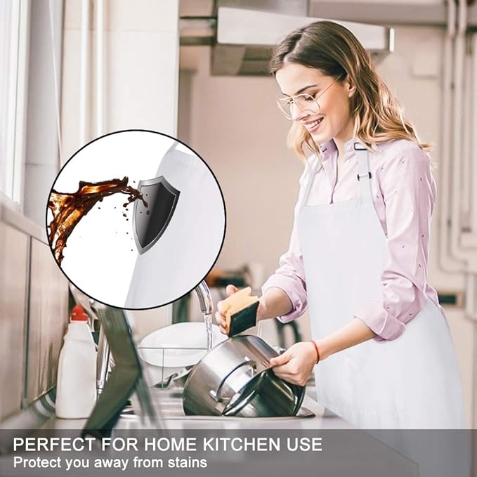 Jubatus 1 Pack 100% Cotton Aprons with 2 Pockets Cooking Chef Kitchen Adjustable Bib Apron for Women Men, White