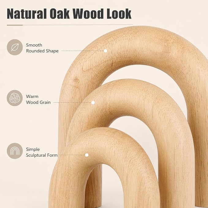 XMGZQ Wood Arch for Coffee Table Decor Items,Wood Statue and Sculpture Set 3,Japanese Neutral Home Decor Aesthetic,Living Room,Entryway,Bookshelf,Floating,Console,Boho Minimalist Objects
