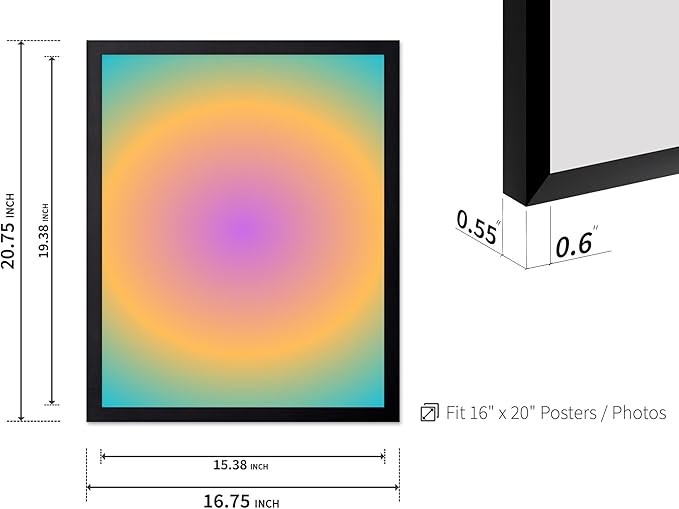 Monem Art Radiant Gradient Glow Print - Modern Abstract Color Field Poster - Wall Decor for Living Room, Bedroom or Office - 16x20 Black Framed Wall Art by Rs Lab Studio