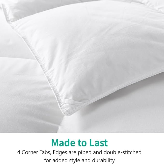 APSMILE King Size Feathers Down Comforter - Ultra Soft All Seasons Organic Cotton Cover Duvet Insert Medium Warm Quilted Bed Comforter with Corner Tabs (106 x 90, Ivory White)