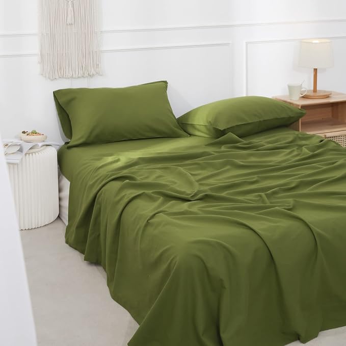 Simple&Opulence Linen Pillowcases 1 Pair Basic Style 55% Euro Linen 45% Cotton Blend Solid Color Flax Shams Set of 2, Standard Queen Size 20"x30", Forest