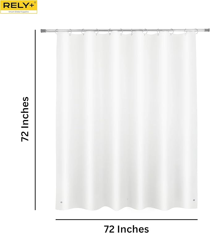 RELY+ Shower Curtain Liner 72x72 | Frosted PEVA, 70 GSM Thickness, Odour-Free, Waterproof, Rustproof Grommets with 3 Weighted Magnets