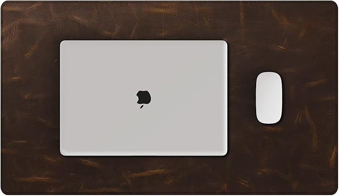 YSAGi Leather Desk Mat, 23.6"x13.8"Real Leather Desk Pad, 2mm Thick Desk Blotter with Stiched line,Oil-Wax Feel Mouse pad and Self-Healing Laptop Pad for Home & Office(Classic Dark Brown)