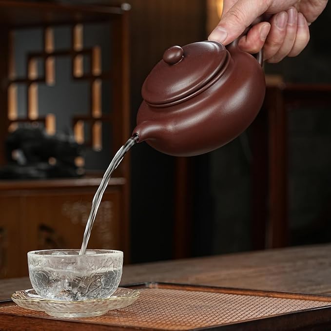 Fine Zisha Teapot Series,Chinese Genuine Handmade Yixing Purple Clay Tea Pot 12.8 Oz,Infuse Brew Kungfu Tea Maker -Fanggu Teapot