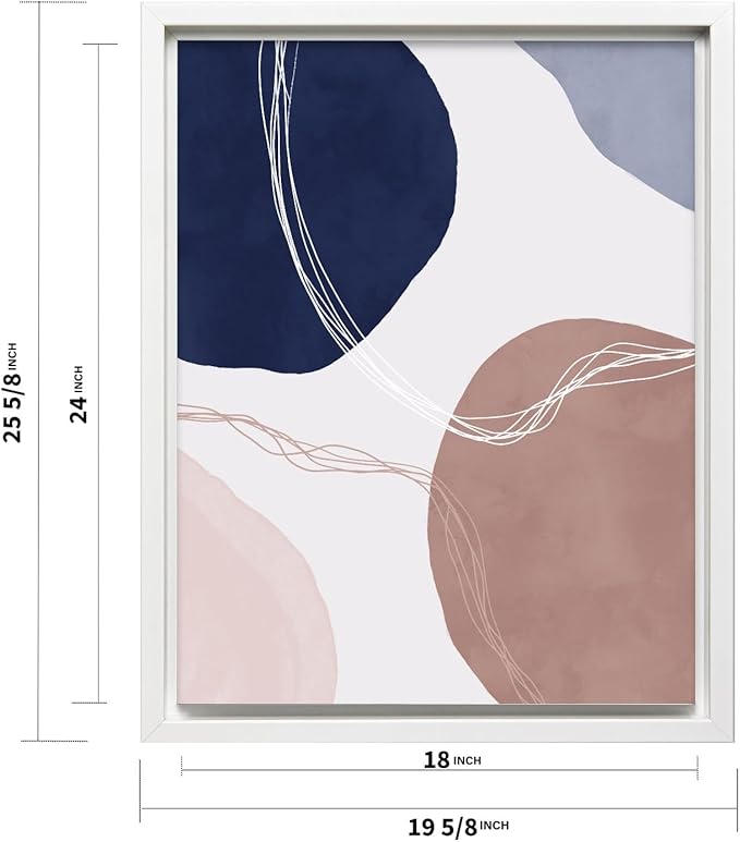 Monem Art Abstract Organic Shapes Print - Scandinavian Blue Geometric Poster - Wall Decor for Living Room, Bedroom or Office - 18x24 White Framed CANVAS Wall Art by Mareike Bohmer