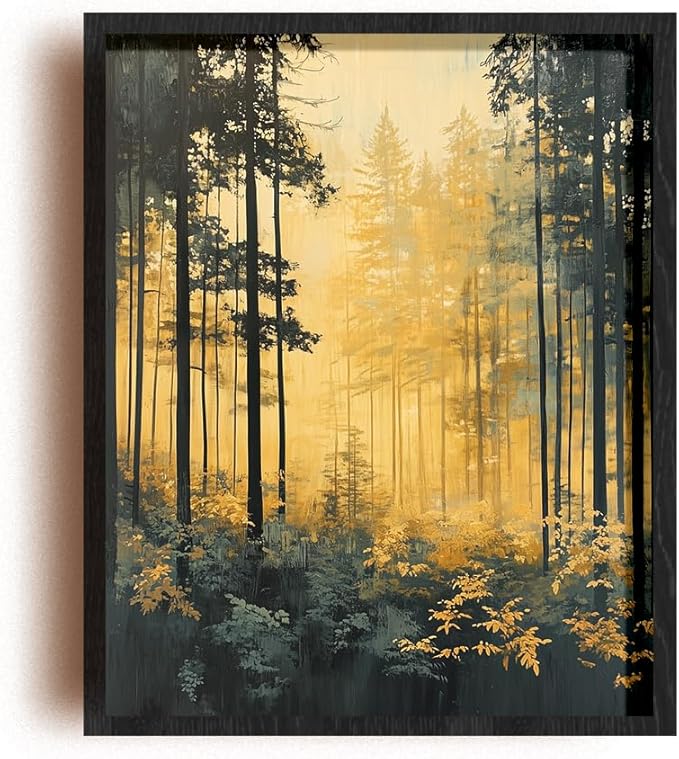 (Unframed) (11x14 Inch) Matte Wall Art Print Of Modern Minimalist Art of a dense forest bathed in morning light - Eco-Friendly Poster, Custom Decor for Home, Office, Bedroom, Bath Room, Living Room,