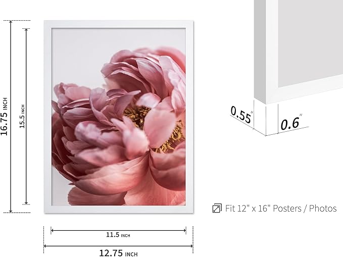 Monem Art Blush Pink Peony Print - Minimalist Floral Photography Poster - Wall Decor for Living Room, Bedroom or Office - 12x16 White Framed Wall Art by Mareike Bohmer
