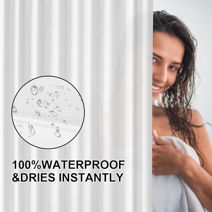 timecity White Shower Curtain Liner Plastic Bath Curtain with 3 Magnets Thickened Water Proof Quick Drying Shower Curtain Set with 12 White Hooks Shower Liner for Bathroom Shower,71x71inch