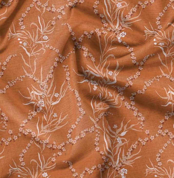 Soimoi Lightweight Velvet Fabric - Orange - Floral Print, Unstitched Material - 58" Wide, Perfect Fabric for Upholstery, Fashion and Craft Projects, 1 Yard