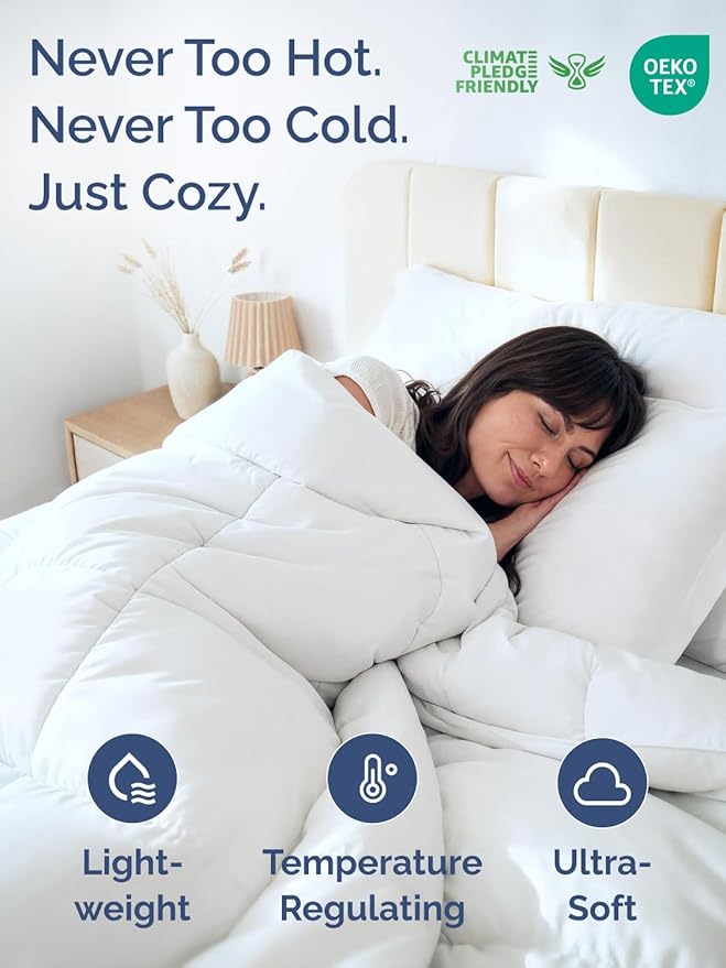 Oversized Queen Size, White Alternative Down Comforter - Warm, Lightweight & Breathable Hotel Quality Bedding Set for Men, Women, Kids & Teens - All Season Cooling Microfiber Duvet Insert Comforter