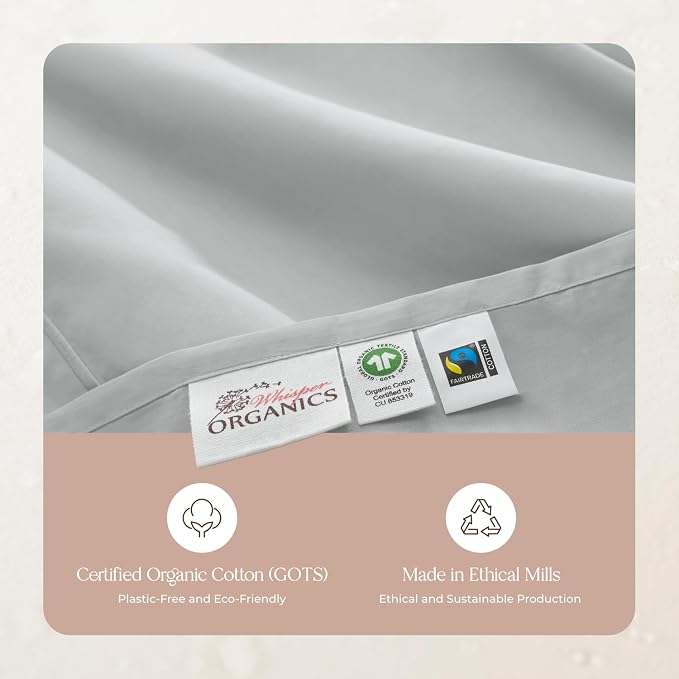 100% Organic Cotton Pillow Cases Queen Size Set of 2-100% Cotton Pillowcases GOTS Certified 300 Thread Count - Naturally Cooling Comfortable Breathable & Soft Pillow Cases (Shore, Queen)