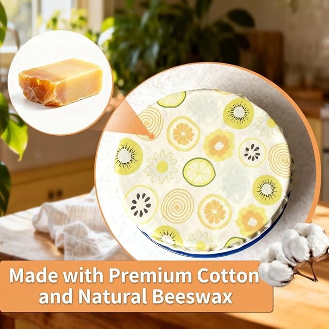 Reusable Beeswax Bowl Covers - 3 Pack Eco Friendly Food Wraps for Kitchen Storage - Sustainable Plastic Wrap Alternative for Salad Bowls & Fruits - Washable Zero Waste Food Lids (floral print)