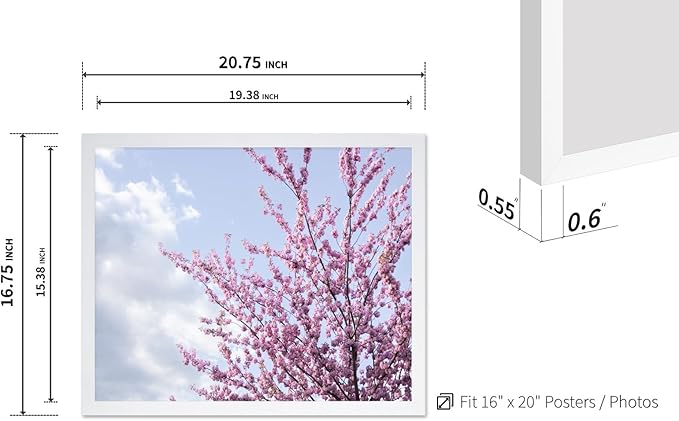 Monem Art Cherry Blossom Spring Sky Photography Print - Floral Nature Art Poster - Wall Decor for Living Room, Bedroom or Office - 16x20 White Framed Wall Art by Mareike Bohmer