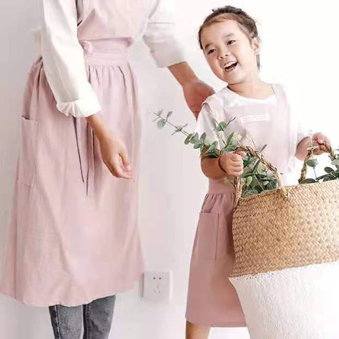 Cotton and linen Kitchen Cooking Aprons Dress for Women with Pockets Cute for Baking Painting Gardening Cleaning