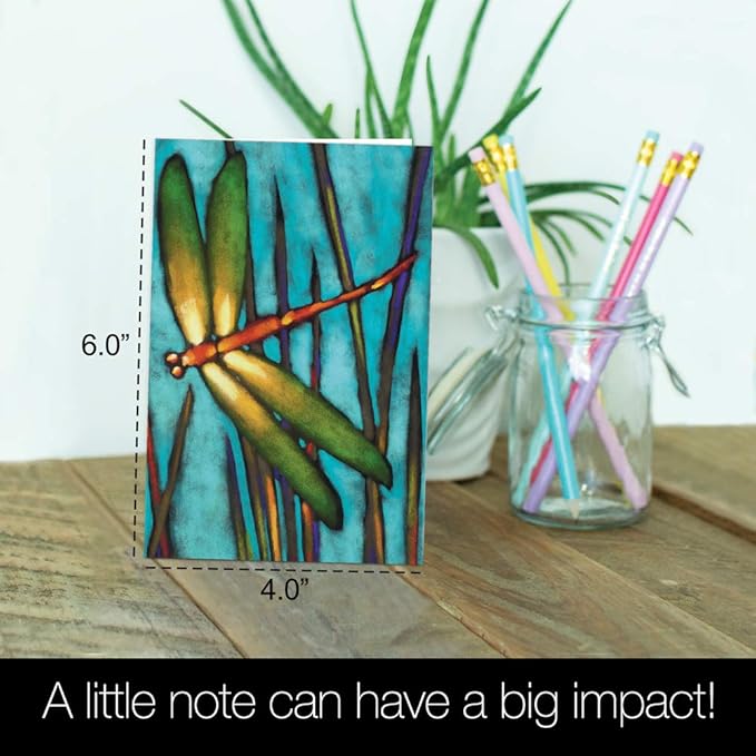 Tree-Free Greetings - All Occasion Cards - Artful Designs - 12 Greeting Cards + White Envelopes - Made in USA - 100% Recycled Paper - 4 x 6 - Beautiful Dragonfly (FS66501)