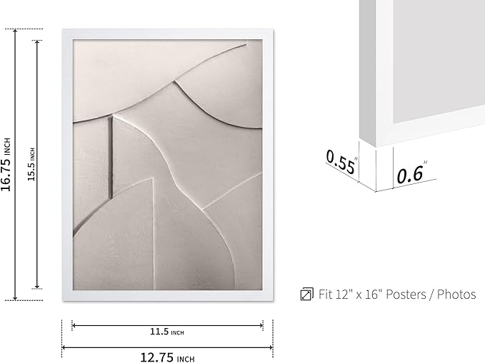 Monem Art Minimalist White Geometric Texture Print - Abstract Scandinavian Wall Art Poster - Wall Decor for Living Room, Bedroom or Office - 12x16 White Framed Wall Art by Mareike Bohmer