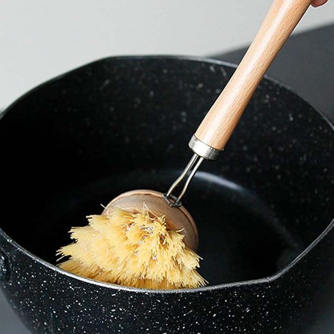Bamboo Scrub Brush, Eco-Friendly Dish Brush, Replacement Heads 5 Pieces Natural Sisal Hemp and Beech Wood Scrubbing Brushes Kitchen Sink Cleaning