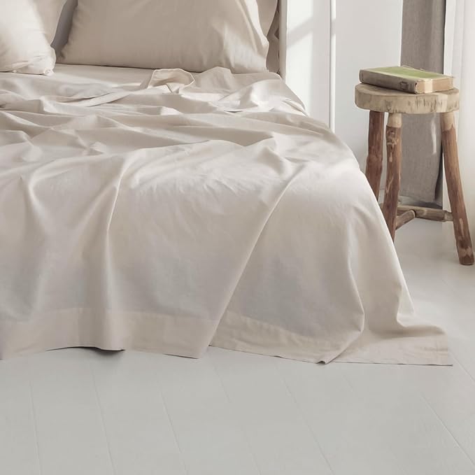 BISELINA Linen Sheet French Flax Flat Sheet Only 55% Euro Flax 45% Cotton Basic Style Solid Color Soft Breathable Farmhouse Top Sheet 1-Piece (Full, Linen)