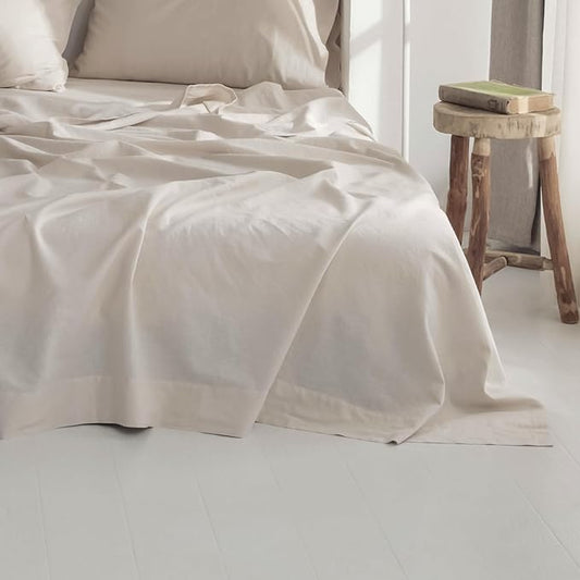 BISELINA Linen Sheet French Flax Flat Sheet Only 55% Euro Flax 45% Cotton Basic Style Solid Color Soft Breathable Farmhouse Top Sheet 1-Piece (California King, Linen)