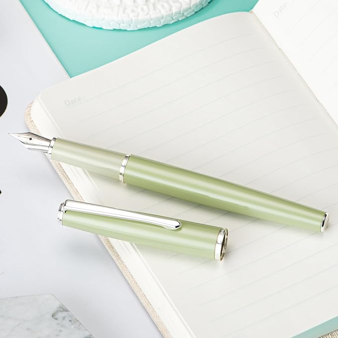 Hongdian 920S Fountain Pen Grass Green Meta Pen, Steel Fine Point Classic Pen with Ink Converter