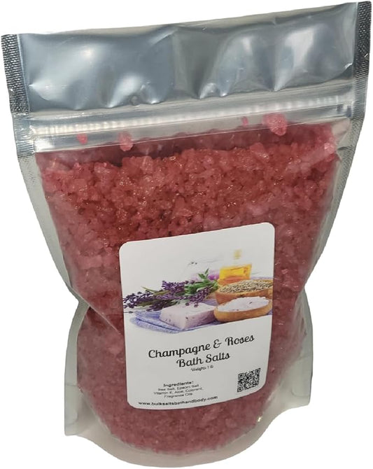 Bath Salts | 1lb Bag (16oz.) | Choose Your Scent | Epsom Salt | Sea Salt| Bathing | Body Care | Beauty | Relaxation | Spa | Pedicure | Manicure | Soak (Champagne & Roses)
