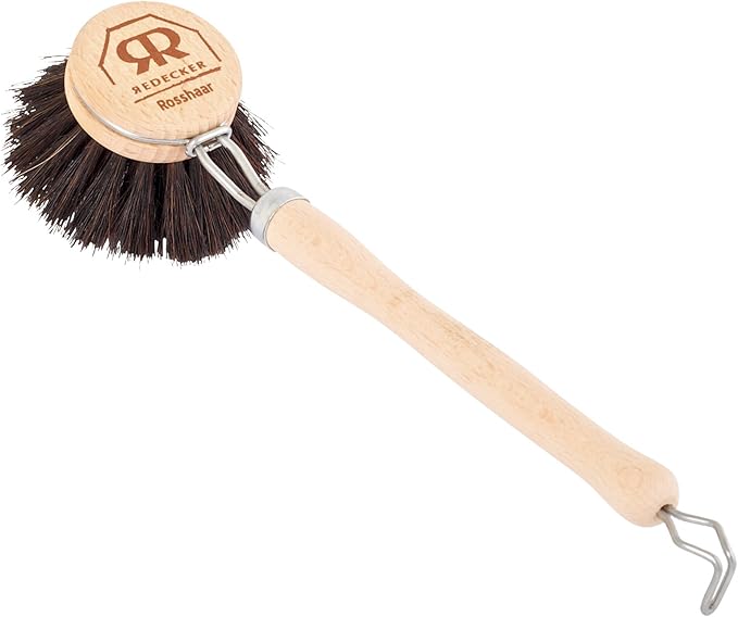 Redecker Dish Brush, Horsehair Bristles, 1-1/2 Inch Round, Single – Wooden Dish Brush for Glassware & Delicate Cleaning, Made in Germany