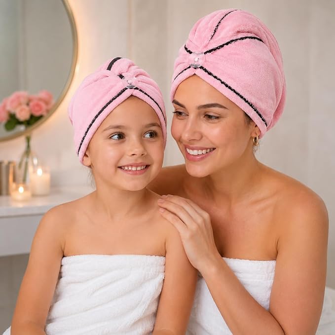 Luxury Microfiber Hair Towel Wrap for Women – Quick Dry, Anti-Frizz, Lightweight, Soft Hair Turban for Wet Hair (Pink)