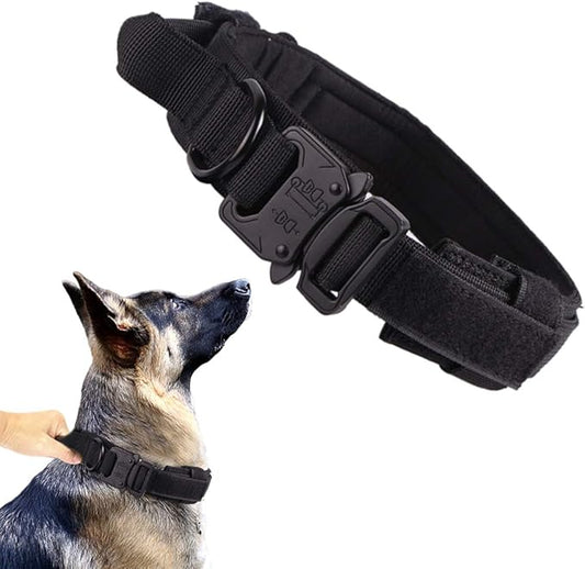 Tactical Dog Collar Adjustable Military Nylon Dog Collar with Control Handle and Heavy Duty Metal Buckle for Medium and Large Dogs (Black,L)