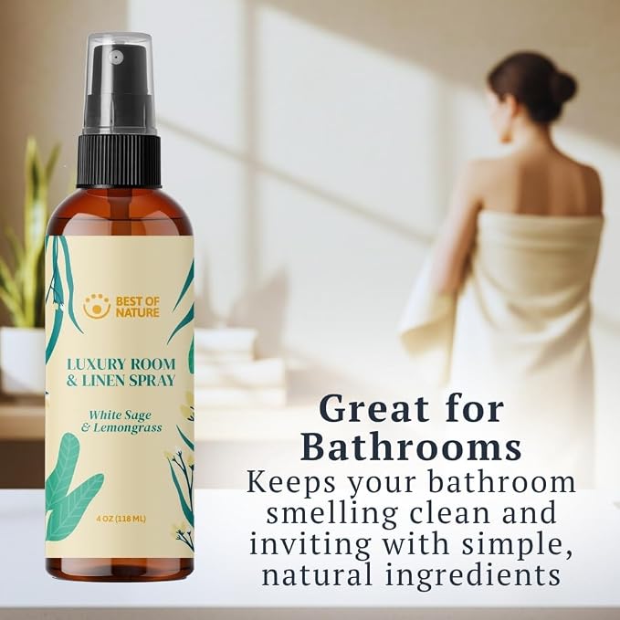 Best of Nature White Sage & Lemongrass Luxury Room & Linen Spray: 100% Natural Clearing Sage Spray for Freshening Rooms, Cleansing Energy, and Refreshing Linens - Pure Essential Oil Air Freshener