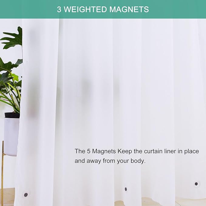 Short Shower Curtain Liner 60 Inch Length, Frosted PEVA Plastic Waterproof Opaque Shower Liner with 3 Stronger Magnets, No Smells with Rustproof Grommets (72" W x 60" L)