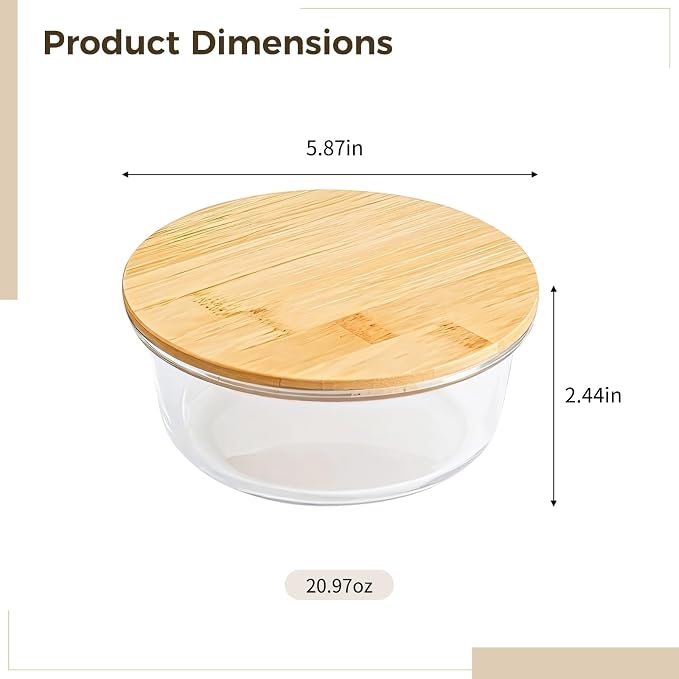 Bamboo-Lid Glass Food Storage Bowl, 620 Ml Capacity, Microwave Safe, Dishwasher Friendly, for Kitchen, Household, & Travel