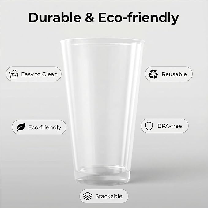 Clear Drinking Glasses - Unbreakable Acrylic Glasses Drinkware 18 oz set of 6 - BPA Free Dishwasher Safe Reusable Plastic Cups for Kitchen Party Outdoor (Look Like Glass)