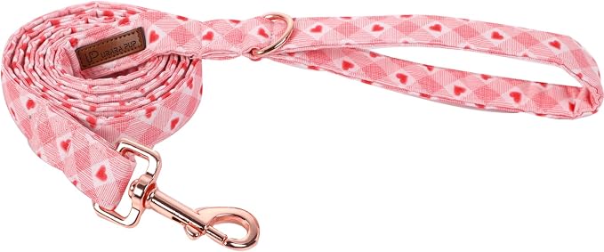 Valentine Dog Leash Match Dog Collar, Sturdy Durable Valentine’s Cotton Dog Leash, Plaid Heart Wedding Dog Training Leash for Small Medium Large Dog