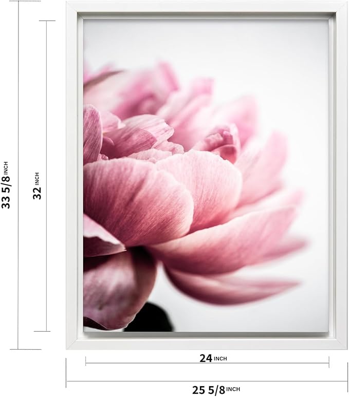 Monem Art Pink Peony Macro Photography Print - Minimalist Floral Art Poster - Wall Decor for Living Room, Bedroom or Office - 24x32 White Framed CANVAS Wall Art by Mareike Bohmer