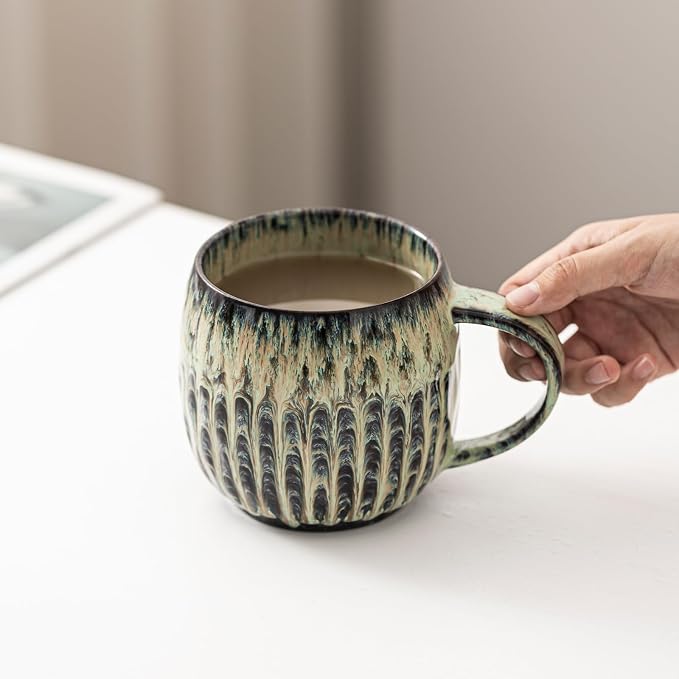 Large Ceramic Coffee Mug - 20oz Big Tea Cup, Flowing Green | Large Tea Mug, Microwave Safe, Dishwasher Safe