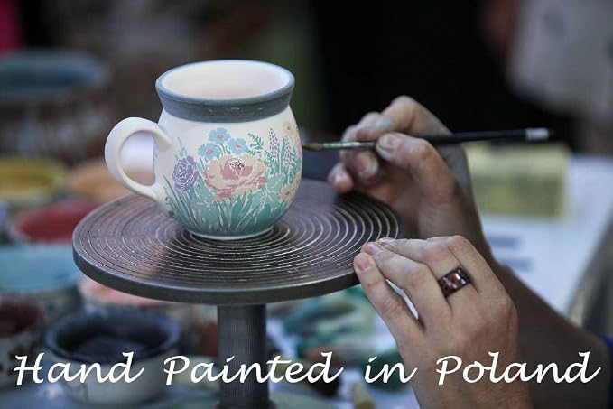 Polmedia Polish Pottery Bubble Mug 12 oz - Summer Wreath Pattern Handmade in Boleslawiec Poland by Ceramika Artystyczna + Certificate of Authenticity