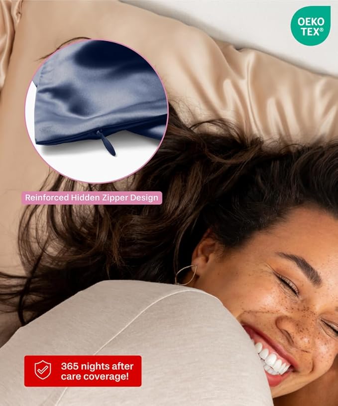 SUNDAYSILKS™ Premium Silk Pillow Cases | 100% Mulberry Silk Pillowcase with Zipper, Real 22 Momme Grade 6A Silk, Standard Queen, King Size [Navy Blue]