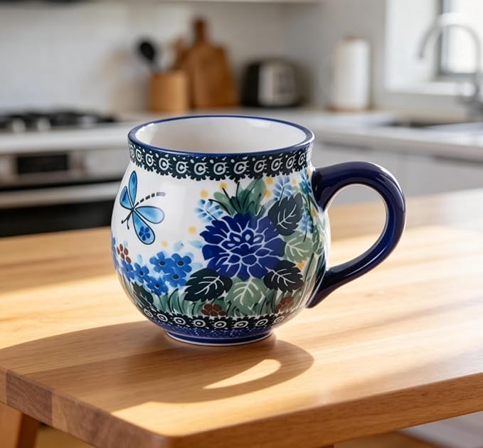 12 oz Ceramic Cup Hand-Painted Handmade Unique Porcelain Floral Mug for Tea Coffee Milk Microwave Dishwasher Safe, Pottery Flower Mug 1 pc, Premium Elegant Gift