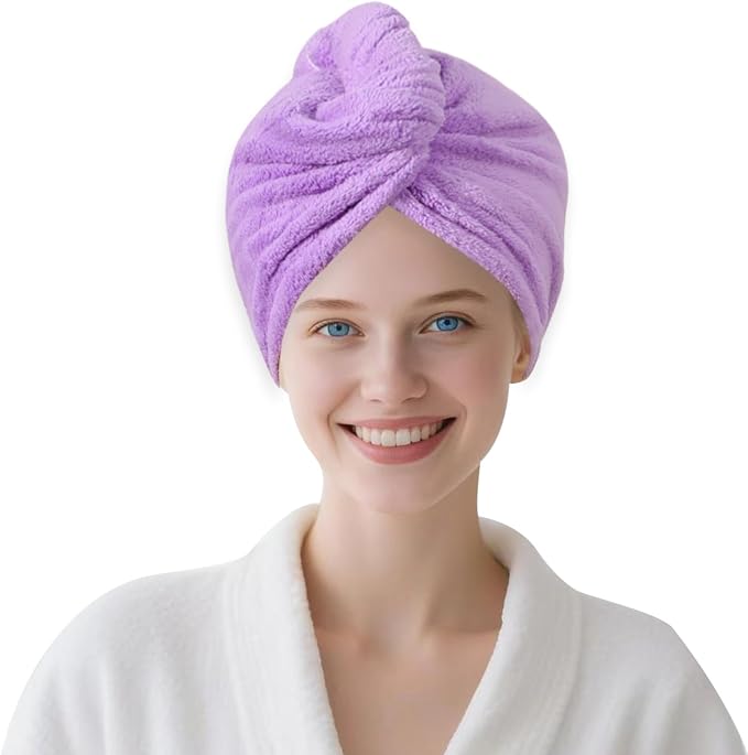 1 Pack Single Layer Purple Microfiber Hair Drying Towel Wrap for Women, Hair Turbans Towel for Wet Hair,Turbie Twist Hair Towels (Purple Color - Single Layer)