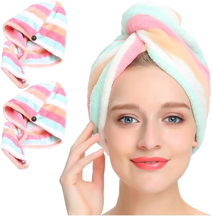 AuroTrends Microfiber Hair Towel 2Pack, Hair Towel Wrap for Women/Kids- Super Absorbent Soft Microfiber Towel for Hair, Hair Drying Towels for Long/Thick/Fine/Curly Hair (Set of 2, Rainbow) | Super Absorbent & Soft, Frizz-Free Drying, for Long/Thick/Fi...