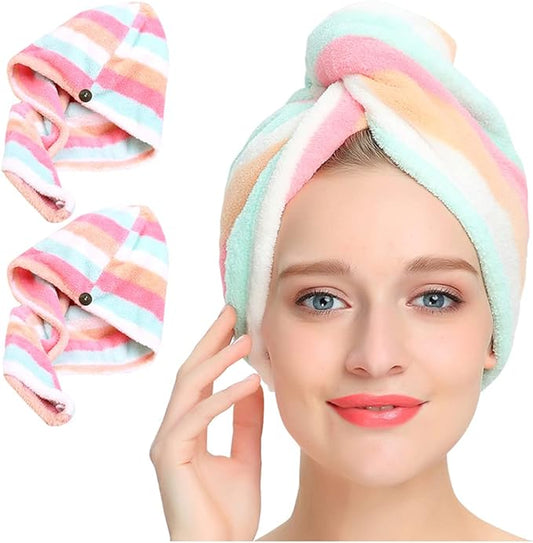 AuroTrends Microfiber Hair Towel 2Pack, Hair Towel Wrap for Women/Kids- Super Absorbent Soft Microfiber Towel for Hair, Hair Drying Towels for Long/Thick/Fine/Curly Hair (Set of 2, Rainbow) | Super Absorbent & Soft, Frizz-Free Drying, for Long/Thick/Fi...