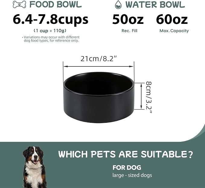 Havniva 8.3” Ceramic Dog Bowls, Dog Food and Water Bowl for Large Dogs, Durable Dog Water Bowl with Non-Slip Rubber Base Large Capacity Pet Feeding Bowl